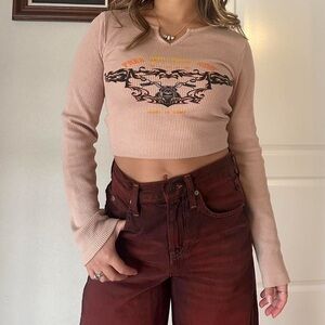 BDG graphic crop thermal shirt in pale pink